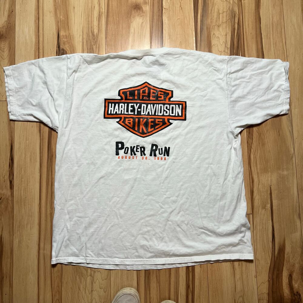 VINTAGE 90s Harley Davidson T-Shirt Size 2XL 1998 Poker Run Biker Graphic Tee